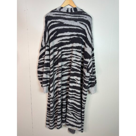 Terra & Sky Cardigan 4X Gray Tiger Stripe Jacquard Eyelash Duster Open-Front NWT - Picture 4 of 8